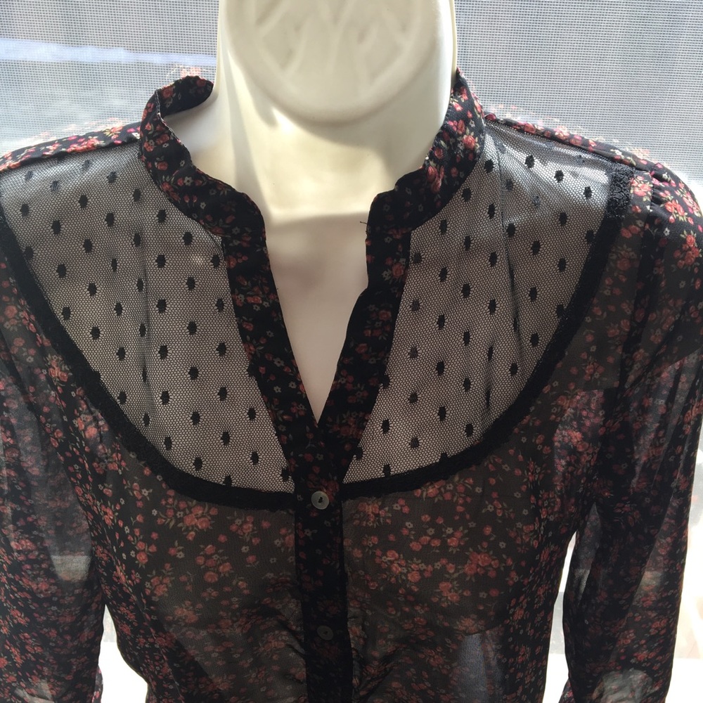 Pretty Rebellious Floral sheer blouse top lace S
